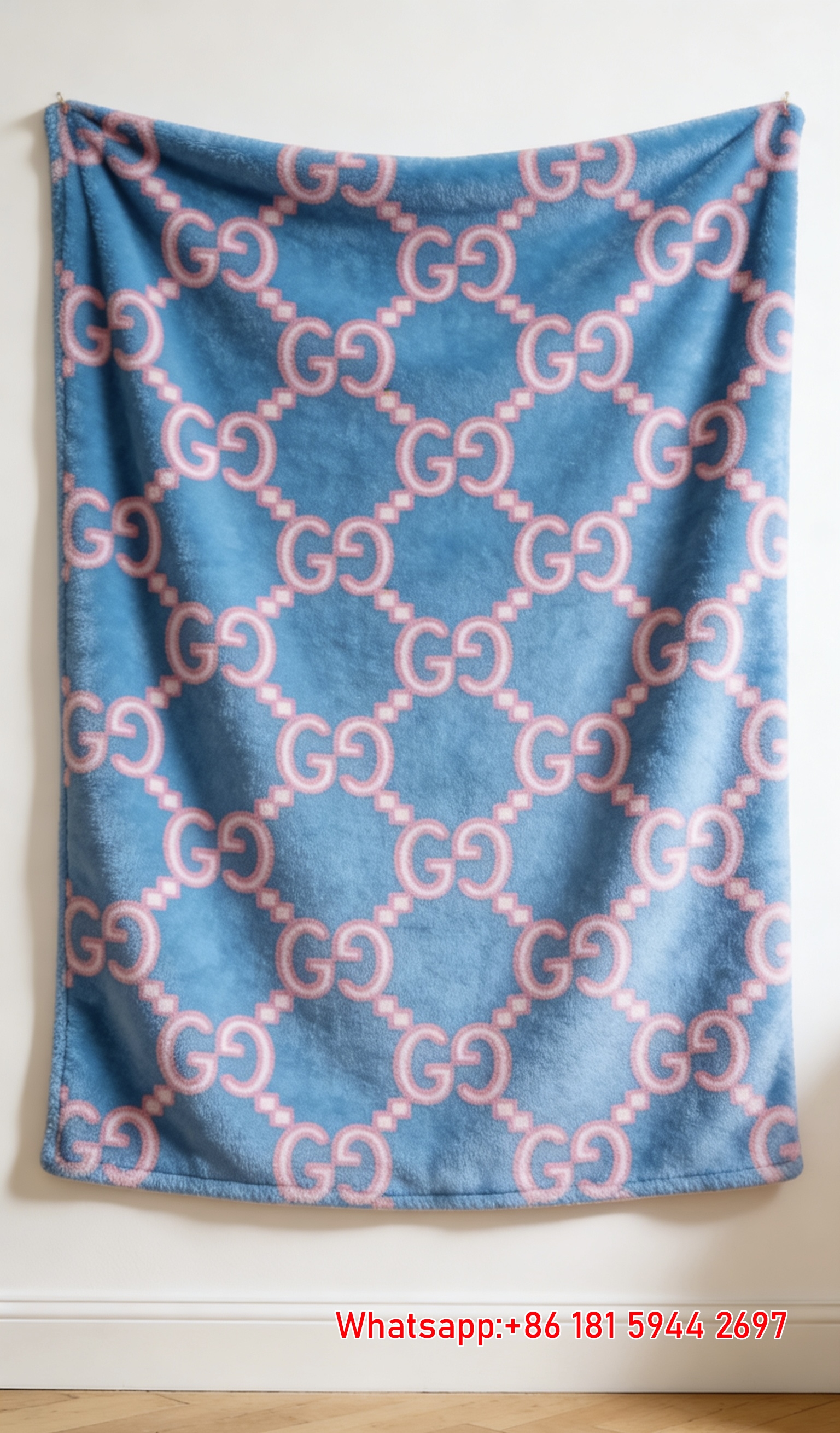 Turquoise & Pink GG Monogram Flannel Fleece Blanket – Wall Hanging Decor Gucci throw blanket IMG_2568